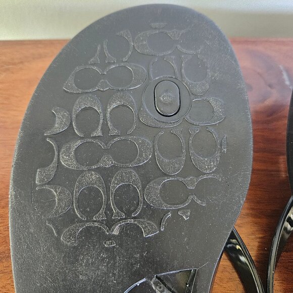 COACH New York Landon Black Thong Jelly Flip Flops Sandals with Gold Bow Size 7 - Picture 9 of 11